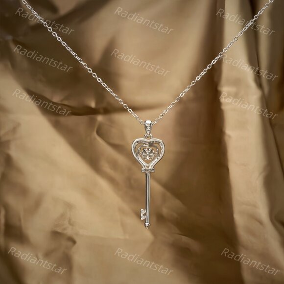 NEW Certified 1/2 ct. t.w. Moissanite Heart Key Necklace - Picture 4 of 7